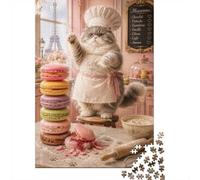 1000 Piece Jigsaw Puzzle for Adults, 70x50cm/1000pcs, Chef Cat Baking Parisian Macarons, Gift for Puzzle Lovers, Winter Home Activity And Time at Home