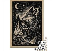 1000 Piece Jigsaw Puzzle for Adults, 70x50cm/1000pcs, Fox by Campfire Drinking Tea, Gift for Puzzle Lovers, Winter Home Activity And Time at Home