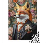 1000 Piece Jigsaw Puzzle for Adults, 70x50cm/1000pcs, Fox in A Suit with Flowers, Shared Puzzle Activity, Time Around The Table And Time Together