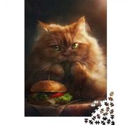 1000 Piece Jigsaw Puzzle for Adults, 70x50cm/1000pcs, Funny Fat Cat Hamburger, Screen-Free Activity And Cosy Winter Evenings