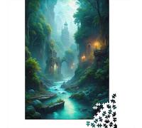 1000 Piece Jigsaw Puzzle for Adults, 70x50cm/1000pcs, Mystical River Landscape with Ancient Architecture, Indoor Family Activity, Quiet Home Time And Weekend Downtime
