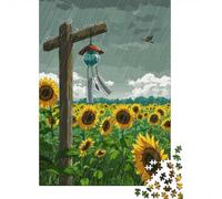 1000 Piece Jigsaw Puzzle for Adults, 70x50cm/1000pcs, Rainy Sunflower Field with Wind Chime, Shared Puzzle Activity, Quiet Home Time And Friends And Family