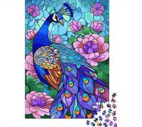 1000 Piece Jigsaw Puzzle for Adults, 70x50cm/1000pcs, Stained Glass Peacock with Flowers, Shared Puzzle Activity, Time Around The Table And Time Together