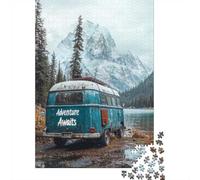 1000 Piece Jigsaw Puzzle for Adults, 70x50cm/1000pcs, Vintage Camper Van by Mountain Lake, Shared Puzzle Activity, Quiet Home Time And Friends And Family