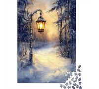 1000 Piece Jigsaw Puzzle for Adults, 70x50cm/1000pcs, Winters Glow Lantern Light on A Snowy Path, Family Activity, Time Around The Table And Weekend Downtime