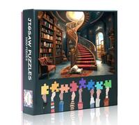 1000 Piece Jigsaw Puzzle for Adults,A Red Spiral Staircase and A Book on the Floor Puzzle Impossible Hard Difficult Challenging Puzzles for Bibliophilia Gift 50x70cm