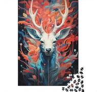1000-Piece Jigsaw Puzzle for Adults, Abstract Deer Portrait with Floral Elements, 38x26cm/1000pcs, Shared Puzzle Activity, Relaxing Evenings And Weekend Downtime