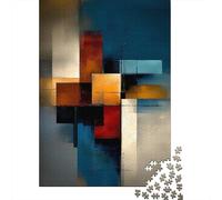 1000-Piece Jigsaw Puzzle for Adults, Abstract Rectangular Structure - Teal, Ochre & Red Geometry, 70x50cm/1000pcs, Shared Puzzle Activity, Quiet Home Time And Friends And Family