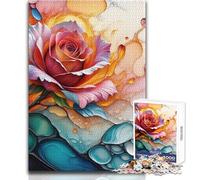 1000 Piece Jigsaw Puzzle for Adults Abstract Rose with Fluid Art Elements Family Fun & Game Night Analysis And Logic Anti-Stress Toys Size 38x26cm