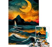 1000 Piece Jigsaw Puzzle for Adults Abstract Sailboat Under Crescent Moon Puzzle for Adults Anti-Stress Toys But Fun And Humorous Parent-child Interaction (Size 75x50cm)