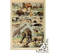 1000 Piece Jigsaw Puzzle for Adults, Adolphe Millot Mammals V1, 52x38cm/1000pcs, Screen-Free Activity And Quiet Winter Weekends