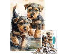 1000 Piece Jigsaw Puzzle for Adults Airedale Puppys Playing Educational Challenge Hand Speed Race Brain Teaser Game for And from 14 Years And over (50x75cm)