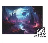 1000 Piece Jigsaw Puzzle for Adults, Alien Landscape with Moonlit Peaks, 52x38cm/1000pcs, Shared Puzzle Activity, Weekend Leisure And Friends And Family