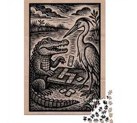 1000-Piece Jigsaw Puzzle for Adults, Alligator And Heron Playing Dominoes, 70x50cm/1000pcs, Gift for Puzzle Lovers, Relaxing Indoor Activity And Time at Home