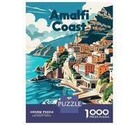 1000 Piece Jigsaw Puzzle for Adults, Amalfi Coast Italy Travel Artwork, Challenging Brain Teaser, Holiday Family Game, Premium Puzzle Pieces, 38x26cm/1000pcs