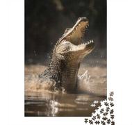 1000-Piece Jigsaw Puzzle for Adults, Ambush Predator Crocodile, 52x38cm/1000pcs; Relaxed Solo Time at Home; White Pieces with A Smooth Surface