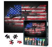 1000 Piece Jigsaw Puzzle for Adults American Patriotic Art US Flag with Gun Rustic Painting Home Wall Decor Challenging Puzzle Collection 27.5x19.7 Inch