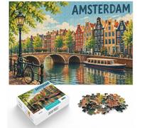 1000 Piece Jigsaw Puzzle for Adults, Amsterdam Canal Houses Art Print | For relaxed weekends at home, this adult jigsaw puzzle with 1000 pieces fits quiet evenings and weekends.