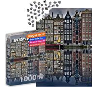 1000 Piece Jigsaw Puzzle for Adults - Amsterdam Canal Houses | Matte Anti-Glare Finish | Fun & Challenging Puzzle | 27x19 in | Unique Travel Gift | ENJOY