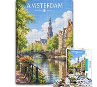 1000 Piece Jigsaw Puzzle for Adults, Amsterdam canal summer | For longer indoor activities, this adult jigsaw puzzle with 1000 pieces offers a longer challenge for patient puzzlers.