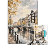 1000 Piece Jigsaw Puzzle for Adults, Amsterdam Canal Watercolor Painting | For calm afternoons: 1000-piece jigsaw puzzle for adults; with 1000 pieces to keep the challenge engaging.