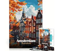 1000 Piece Jigsaw Puzzle for Adults Amsterdam Netherlands Autumn Cityscape Illustration Tight Cut Fun Mind Game Gift Relax Fun Time Birthday Game Gift (50x75cm)