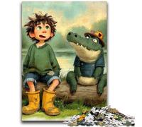 1000 Piece Jigsaw Puzzle for Adults And Teenagers Alligator And Boy Stress Reliever Difficult Challenge Enhance Love between Couples 50x75cm