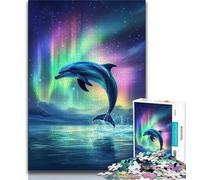 1000 Piece Jigsaw Puzzle for Adults And Teenagers Aurora Dolphin,Charcoal Art Staycation Kill Time for Home Decoration (75x50cm)