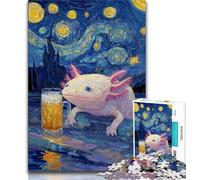 1000 Piece Jigsaw Puzzle for Adults And Teenagers Axolotl with Beer Starry Night Adult Puzzles,Educational Games Wall Decoration Unique Birthday And Xmas Gifts (size 38x26cm)
