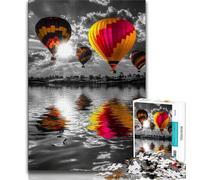 1000 Piece Jigsaw Puzzle for Adults And Teenagers Black And White Hot Air Balloon,Charcoal Art Staycation Kill Time for Home Decoration (38x26cm)