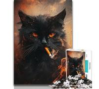 1000 Piece Jigsaw Puzzle for Adults And Teenagers Black Cat Smoking Adult Puzzles,Game Toys Every Piece Is Unique - Challenging Family Fun Game (size 75x50cm)