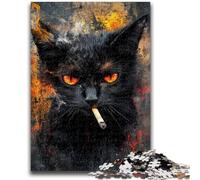 1000 Piece Jigsaw Puzzle for Adults And Teenagers Black Cat Smoking Teenager Jigsaw,with Matching Poster And Trivia Sheet for And Age 14 Years Up (75x50cm)