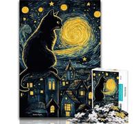 1000 Piece Jigsaw Puzzle for Adults And Teenagers Black Cat Under The Night Sky Puzzles,Educational Games DIY Toys Great Gifts And Toys 75x50cm