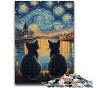 1000 Piece Jigsaw Puzzle for Adults And Teenagers Black Cat Under The Night Sky Puzzles for Adults,Educational Stress Relief Toy Great Gifts And Toys (75x50cm)
