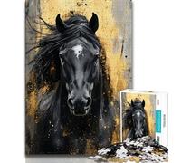 1000 Piece Jigsaw Puzzle for Adults And Teenagers Black Golden Horse,Stress Reliever Staycation Kill Time Wishlist with Santa Claus 38x26cm