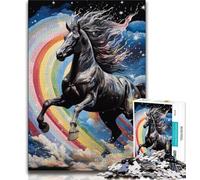 1000 Piece Jigsaw Puzzle for Adults And Teenagers Black Rainbow Horse Adult Puzzles,Game Toys Every Piece Is Unique - Challenging Family Fun Game (size 38x26cm)