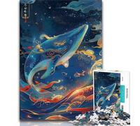 1000 Piece Jigsaw Puzzle for Adults And Teenagers Blue Whale with Feathers,Charcoal Art Staycation Kill Time for Home Decoration 38x26cm