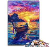 1000 Piece Jigsaw Puzzle for Adults And Teenagers Boat at Sea Oil Painting Family Game Stress Reliever Difficult Challenge Artists Collection, Fine Art 26x38cm