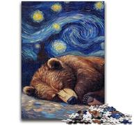 1000 Piece Jigsaw Puzzle for Adults And Teenagers Brown Bear Night Sky Staycation Kill Time with Fully Interlocking Randomly Shaped Pieces 26x38cm