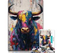1000 Piece Jigsaw Puzzle for Adults And Teenagers Bull Oil Painting Teenager Jigsaw,Decompressing Intellectual Educational Toy Birthday Gift 26x38cm