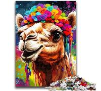 1000 Piece Jigsaw Puzzle for Adults And Teenagers Camel Wearing Flowers 1000 Pieces for Adults,Staycation Kill Time with Fully Interlocking Randomly Shaped Pieces (26x38cm)