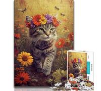 1000 Piece Jigsaw Puzzle for Adults And Teenagers Cat Among Flowers,Help The Brain Exercise Addictive Toys to Cultivate Patience Perfect Decoration 38x26cm