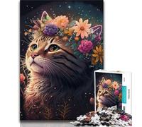 1000 Piece Jigsaw Puzzle for Adults And Teenagers Cat And Flower Neon Puzzles for Teenagers,with Matching Poster And Trivia Sheet for Ages 14+ 38x26cm