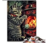 1000 Piece Jigsaw Puzzle for Adults And Teenagers Cat by The Fireplace, Family Game Stress Reliever Difficult Challenge Enhance Love between Couples (Size 50x75cm)