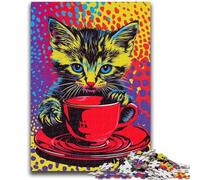 1000 Piece Jigsaw Puzzle for Adults And Teenagers Cat Drinking Coffee for And from 14 Years And over Play Toys Because It Is Ideal As A Gift for The Whole Family 38x26cm