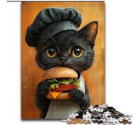 1000 Piece Jigsaw Puzzle for Adults And Teenagers Cat Eating Hamburger, Challenging Game And Family Play with Fully Interlocking Randomly Shaped Pieces (size 50x75cm)