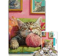 1000 Piece Jigsaw Puzzle for Adults And Teenagers Cat Playing with Ball of Yarn,for Educational Game Challenge Toy Deal As Gifts for The Whole Family 75x50cm
