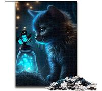 1000 Piece Jigsaw Puzzle for Adults And Teenagers Cat with Butterfly, Stress Relief with Fully Interlocking Randomly Shaped Pieces for And 14 Years Old (Size 50x75cm)