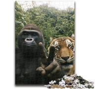 1000 Piece Jigsaw Puzzle for Adults And Teenagers Chimpanzee And Tiger Selfie Challenging Game And Family Play Secret Santa Gifts 50x75cm