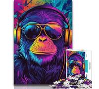 1000 Piece Jigsaw Puzzle for Adults And Teenagers Chimpanzee Wearing Headphones Adult Puzzles,Fun Games Wall Decoration Unique Birthday And Xmas Gifts (size 75x50cm)